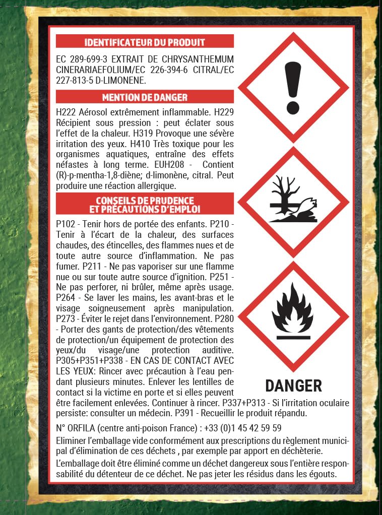 Protecta - Protecta® - Aerozol środek owadobójczy 250ml - Przeciw komarom, muchom i owadom pełzającym i latającym - Złocień roślinny - Efekt wstrząsu i przeciw reinfestacji - Wyprodukowano we Francji