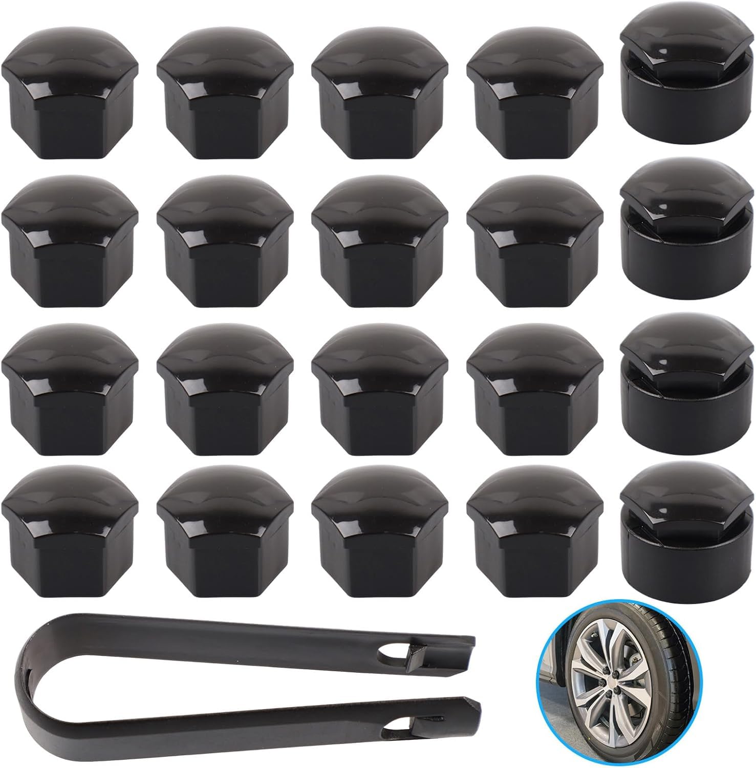 VAPORVERSE 20 Pcs Wheel Nut Covers for Peugeot 3008 E3008 P64 2024 2025, 16 Standard and 4 Locking Caps Plastic Auto Hub Screw Protector Black Trim Set,17mm