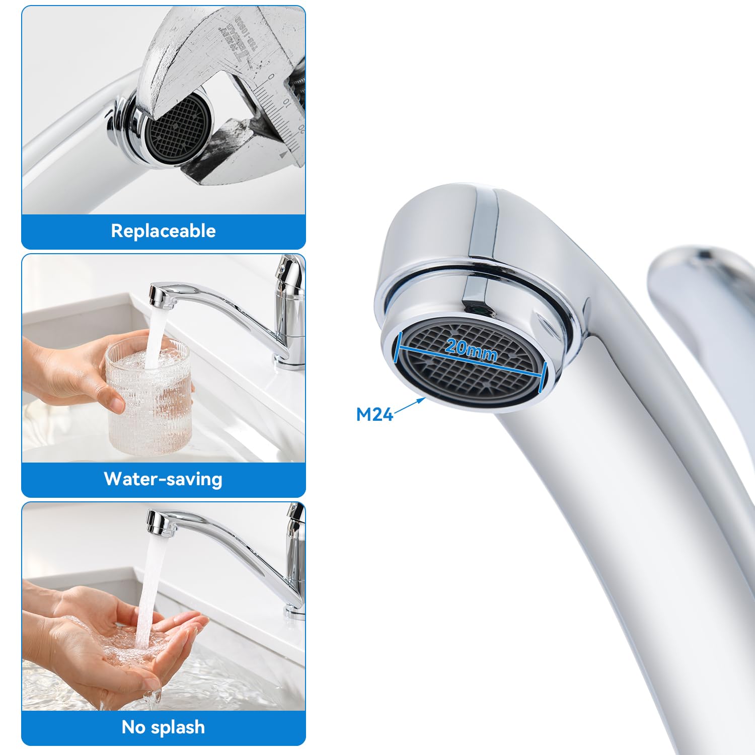 Robinet Salle de Bain Mitigeur Lavabo Chromé, Petit Robinet Lave Main Acier Inox, Aérateur Amovible, Chaud et Froid Réglable, Hauteur de Bec de 87 mm