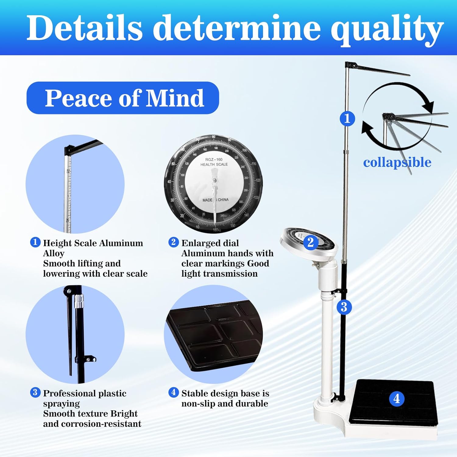 Physician Beam Scale, Classic Mechanical Beam Scales with Large Round Dial, Height and Weight Scale, Dual Reading KG/LB (White)