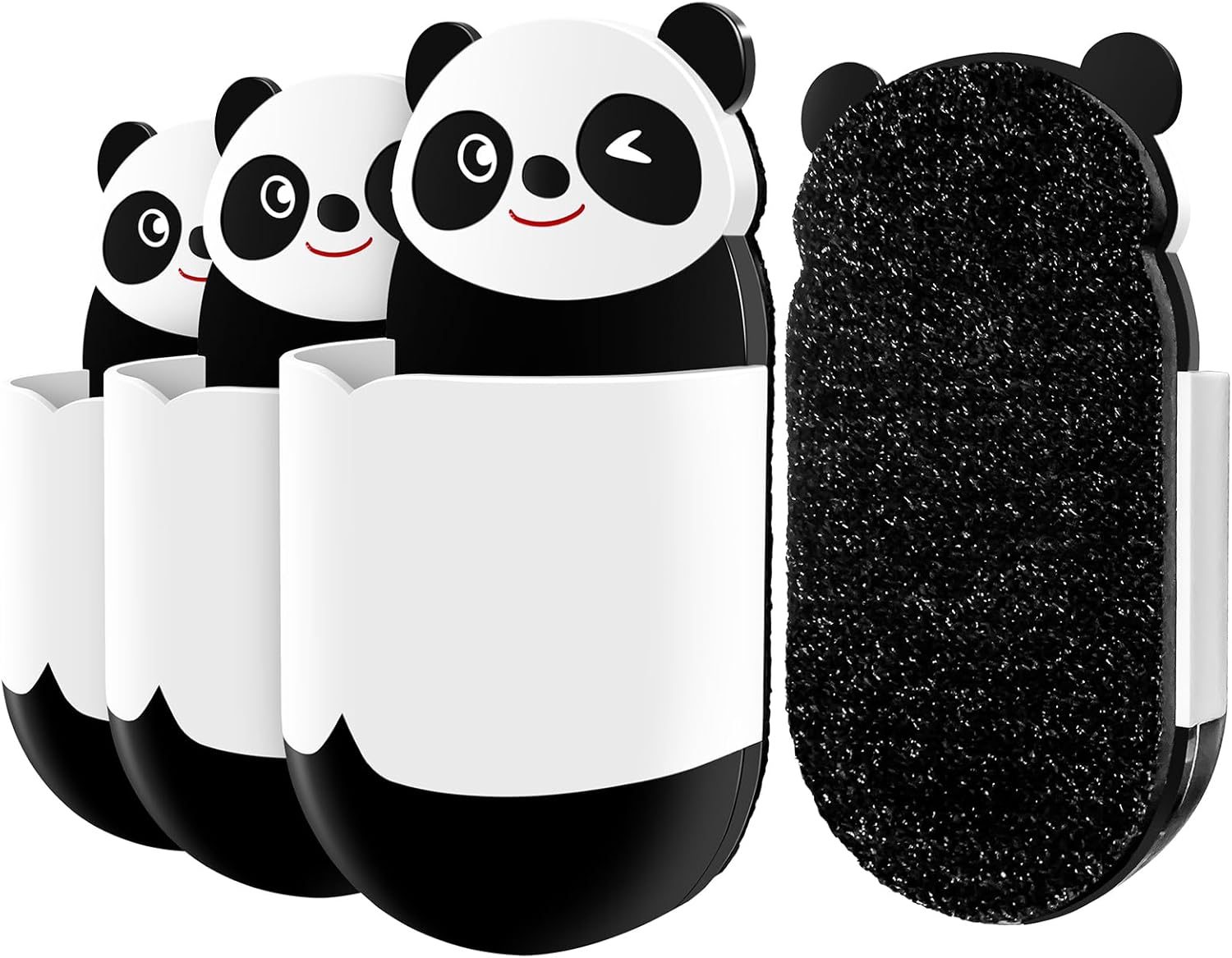 Cute Panda Magnetic Pen Holder, Strong Magnet for Glass Whiteboard, Refrigerator & Locker - 4 Pack Marker Organizer, Dry Erase Marker Holder for School, Home & Office (Black/White)