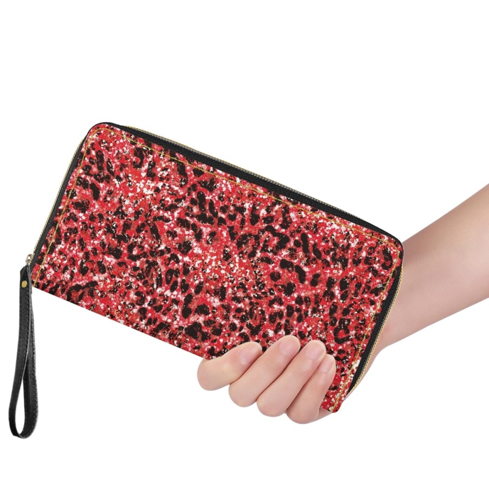 Portafoglio Donna Portamonete Porta Carte di Credito Donna Uomo Wallet | Portafogli con Zip e Cinturino da Polso Leggero Durabile Portatile,Impermeabile Cuoio,Rosso Astratto 11x20cm/3 Unità