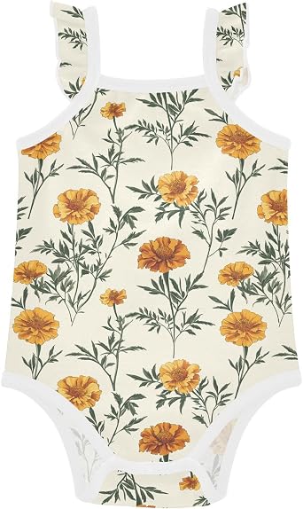 FRODOTGV Yellow Marigolds Baby Girls Sleeveless Bodysuits Soft Baby Infant Outfits for Infant Toddlers 3M