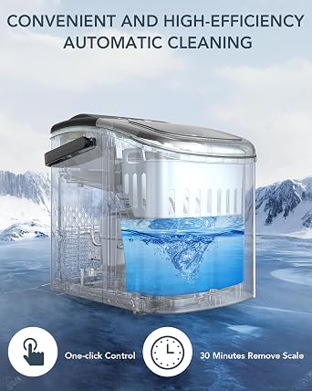 Ice Maker Countertop, Efficient Easy Carry Ice Machine, Self-Cleaning Ice Maker with Ice Scoop & Basket, 9pcs/ 6mins 26.6Lbs Per Day for Home/Office/Kitchen,Black