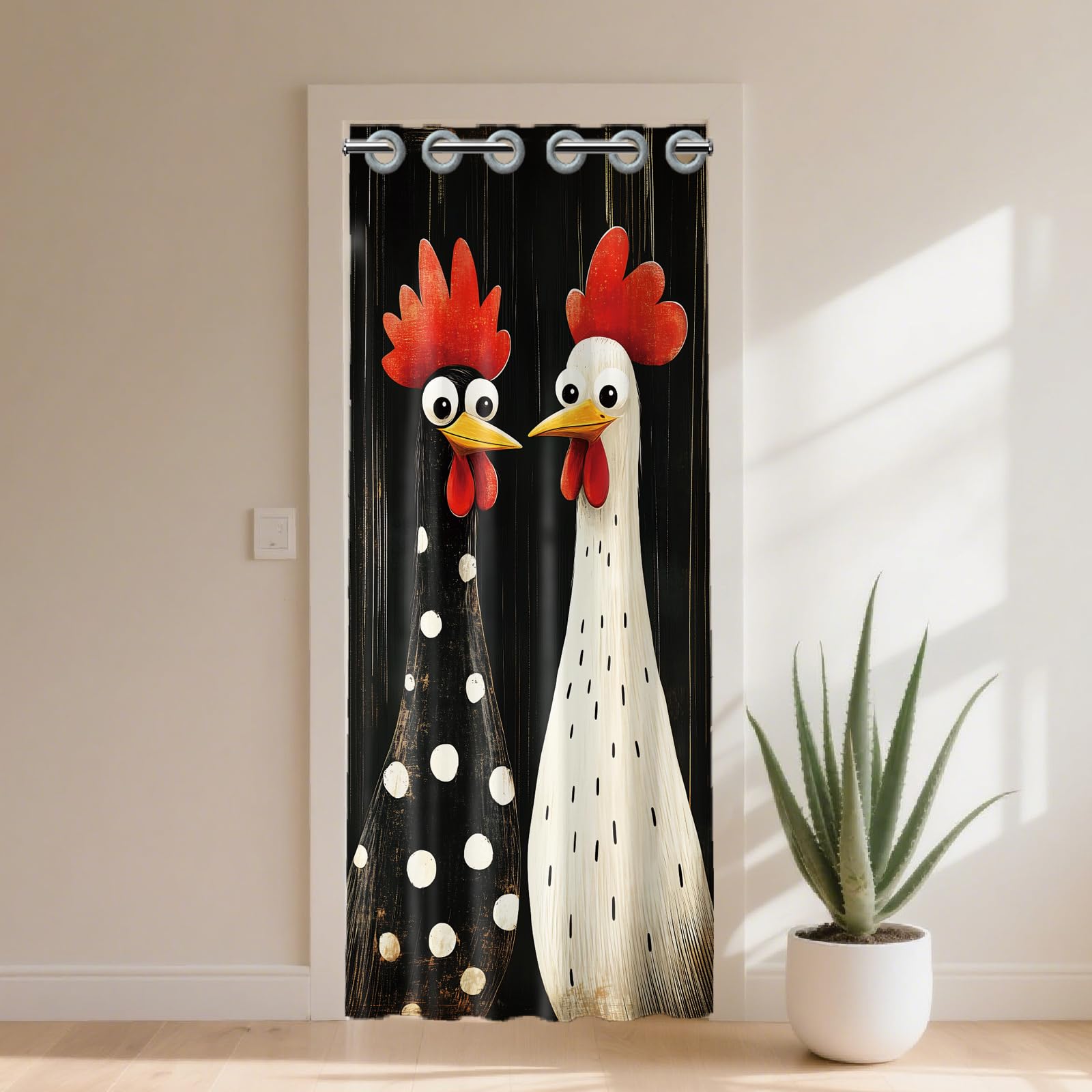 CONCHLERY Art Cartoon Chicken Pattern Door Curtain Doorway Curtain Folding Room Divider Curtains for Home Restaurant Door Decor, 78x39 Inch