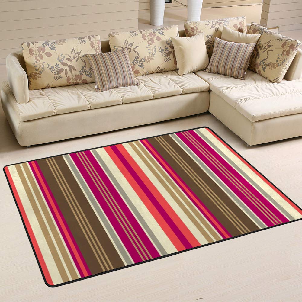 Tapis rayé coloré Ruchen 60x39 inch en velours corail pour chambre et salon