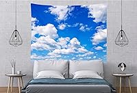 Vista 3 de BELECO Tapiz de cielo azul para colgar en la pared, decoración artística de nubes blancas para dormitorio y sala de estar