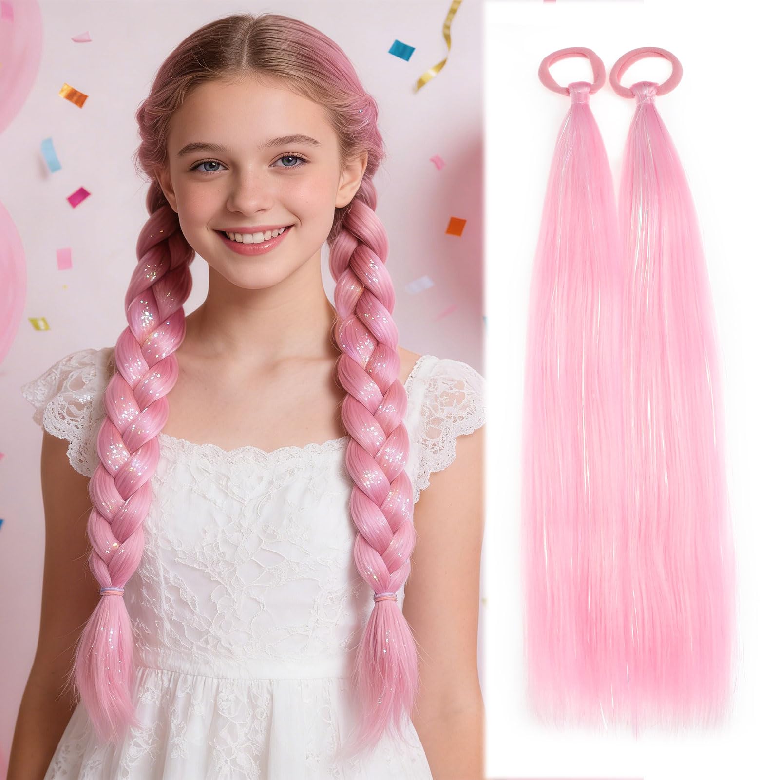 Amazon.com : Colored Hair Extensions Pink Ponytail Extension  display picture 2