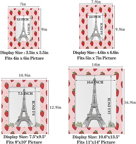 Miniatura 3 de Marco de fotos de fresa roja de 4 x 6 pulgadas, marcos de fotos de madera con bonito patrón de frutas para mesa y pared, marco de fotos, decoración