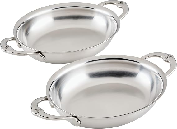Hestan Provisions Oval Roasting Pan and Au Gratin Baking Dish, Clad Stainless Steel - Oven Safe 600F, Kitchen to Table Presentation, Dishwasher Safe