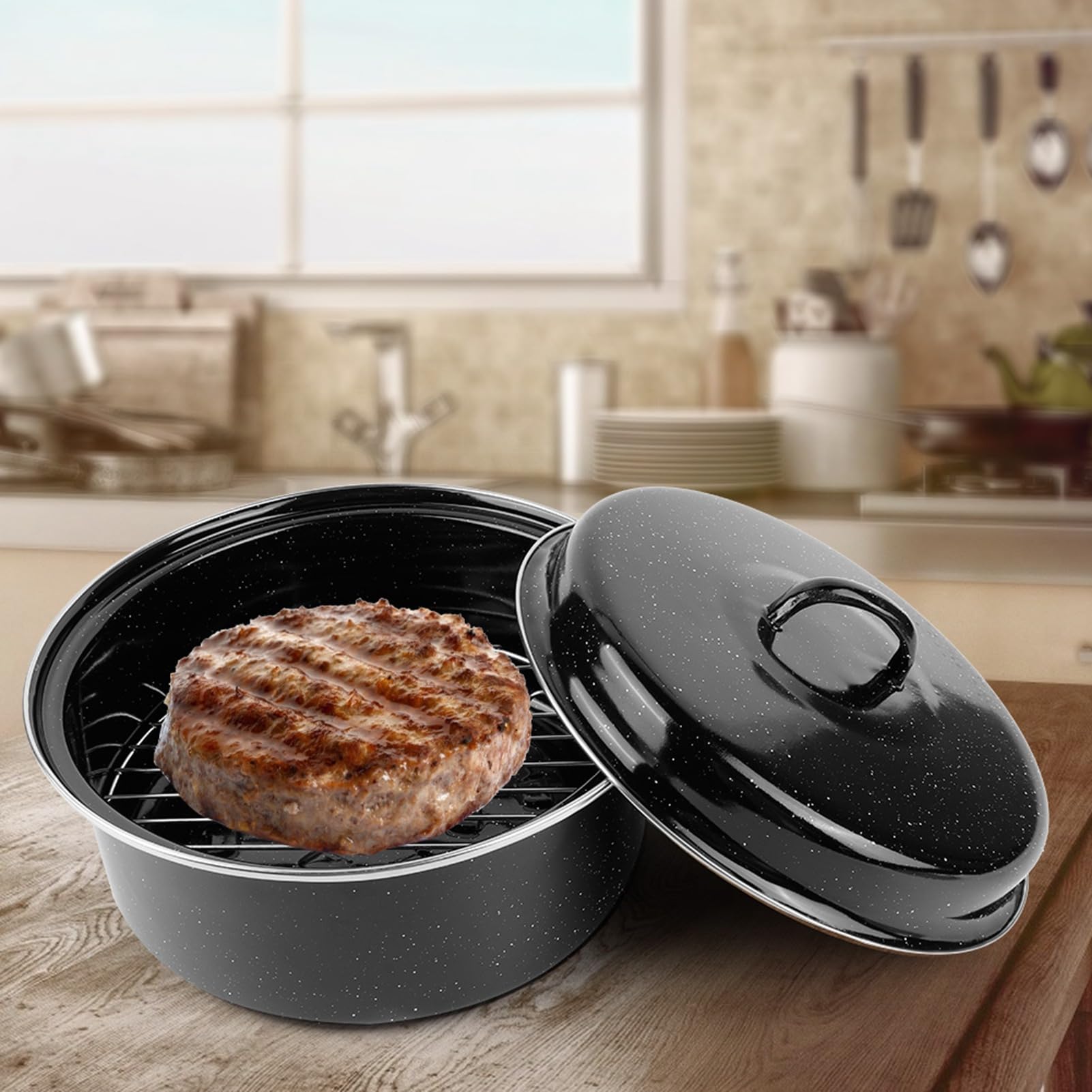 Portable Barbecue Pot, Camping Barbecue Grill Portable Camping Grill Stove Sweet Potato Meat BBQ Grill Pot with Lid for Home Indoor Outdoor