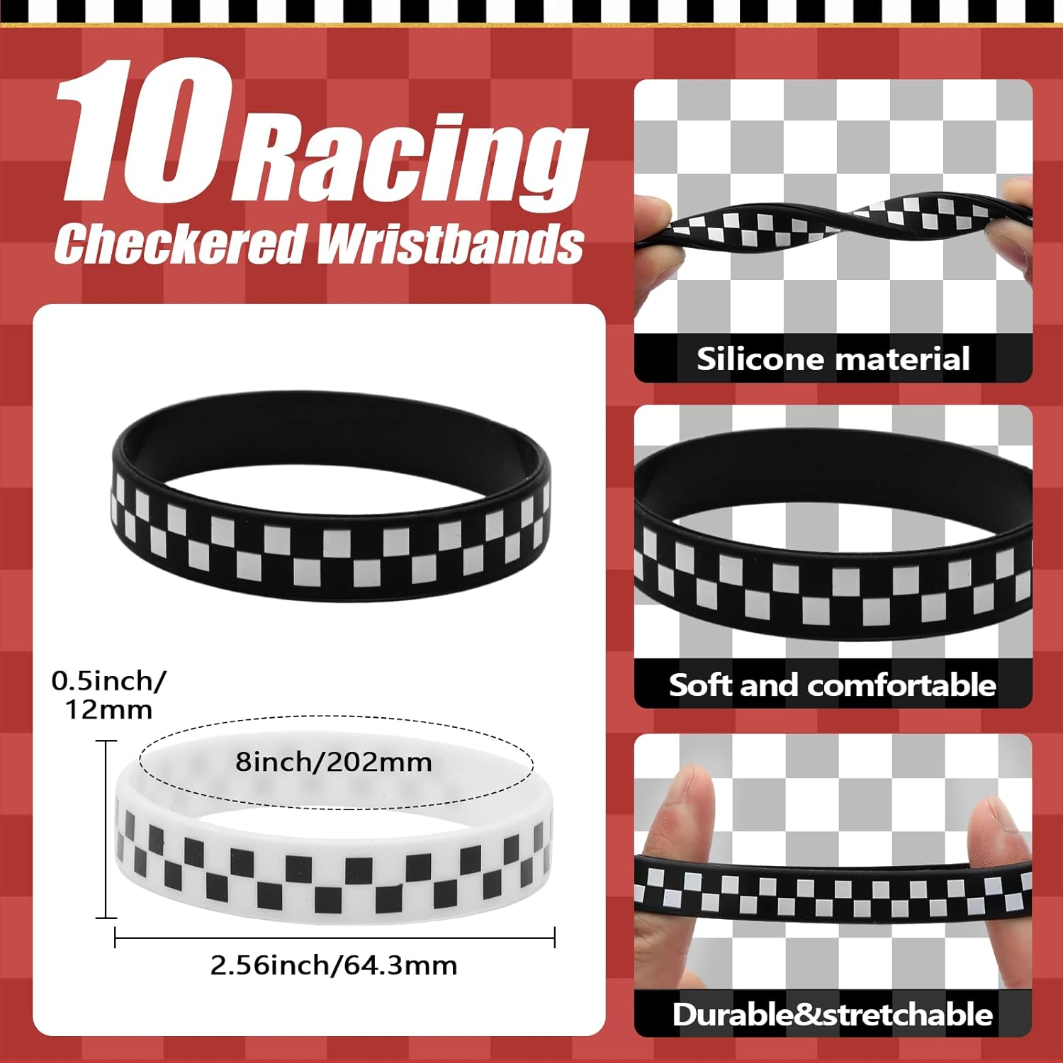30 Packs Race Car Sunglasses Wristbands Stick Flags for Racing Theme Party Favors Set Race Car Checkered Sunglasses Black and White Silicone Bracelets Flags Set for Kids Racing Birthday Gifts Supplies
