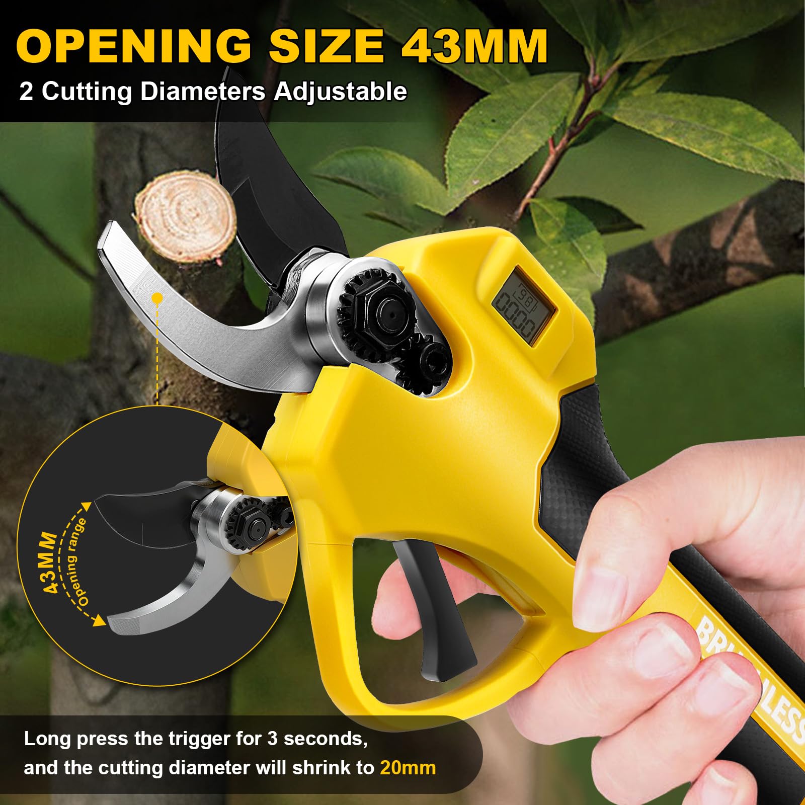 Panthem Cesoie telescopica a batteria 2 in 1, cesoie da giardino elettriche compatibili con Dewalt 18V 20V, portata massima fino a 4,1 m, apertura di taglio 43 mm, motore brushless (senza batteria e