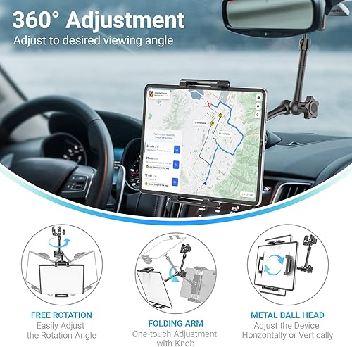 Miniatura 2 de Soporte metálico para tablet de coche para espejo retrovisor, rotación de 360, brazo mágico para espejo retrovisor, soporte para todos los