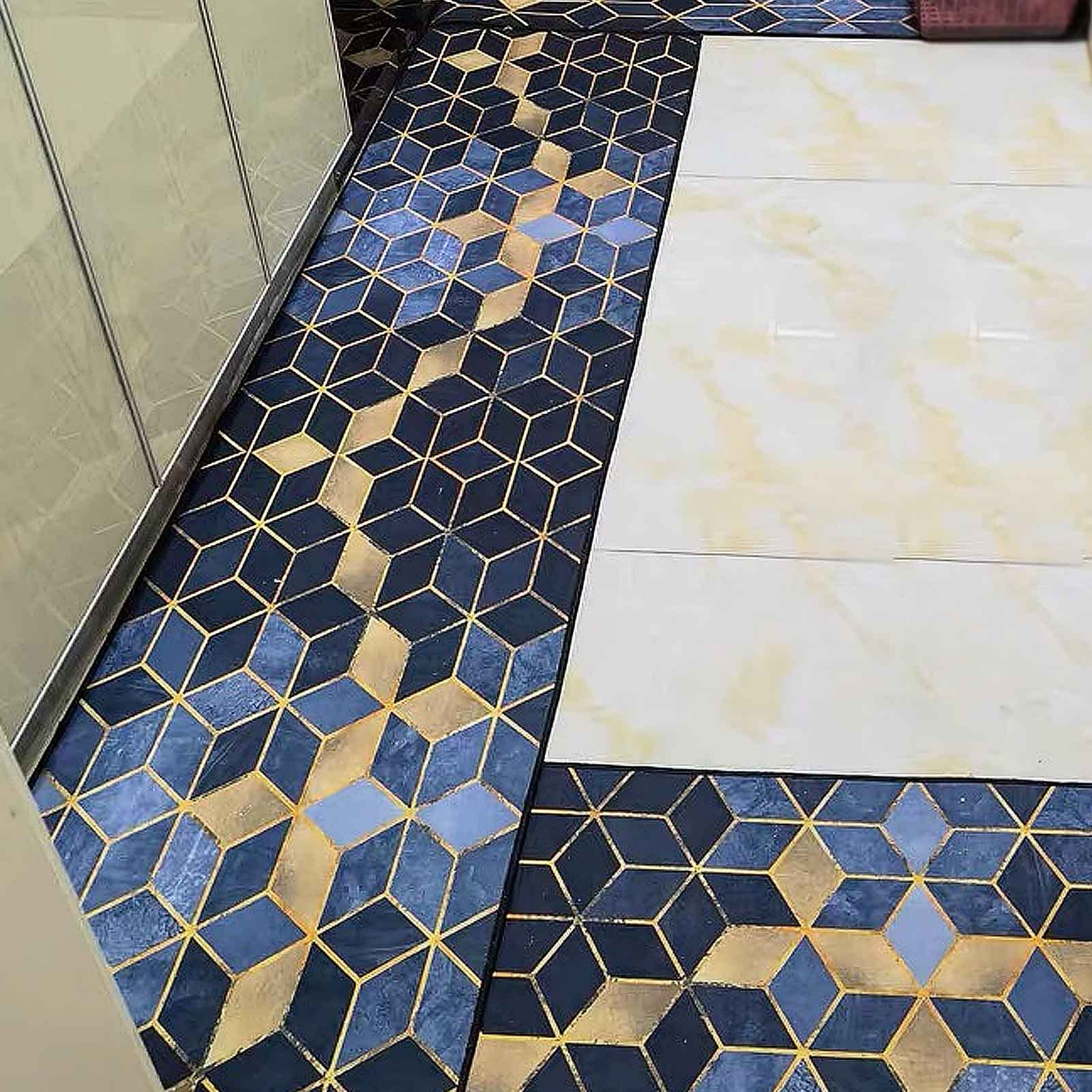 Tapis de course 80x100cm bleu et jaune lavable pour entrée et cuisine