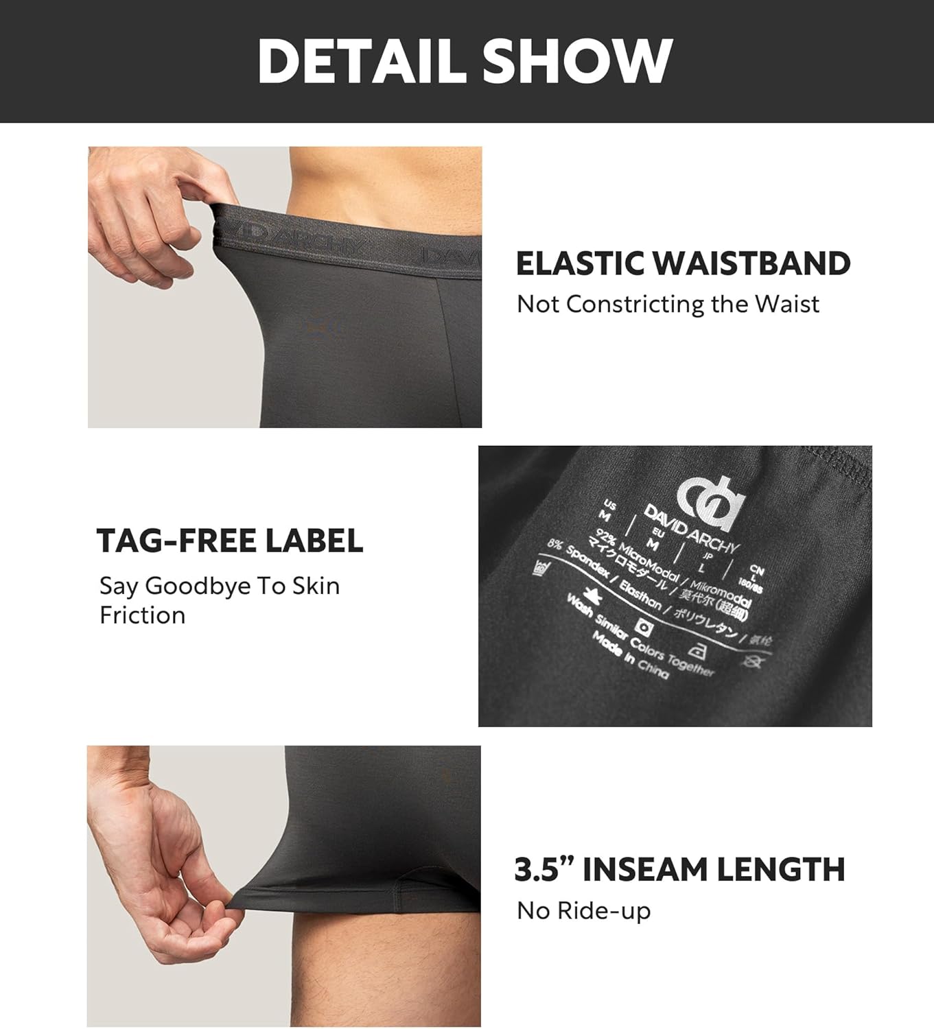 DAVID ARCHY Men's Underwear Modal Ultra Soft Trunks Second Skin Breathable with Support Pouch Boxer Briefs for Men Multipack - Image 5