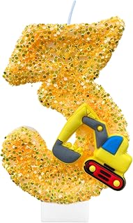 Construction Birthday Candles for Cake Decoration Yellow Glitter Number 3 Candle Construction Cake Topper Construction Themed Cupcake Topper Birthday Party Decorations Supplies Favors