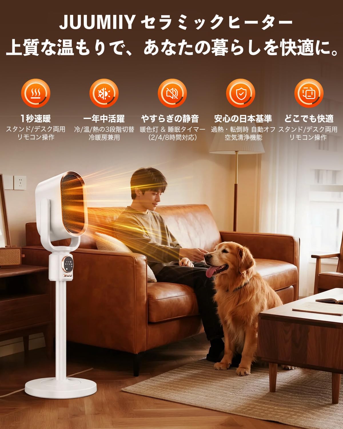 Amazon | JUUMIIY セラミックファンヒーター リモコン付き 高さ調節