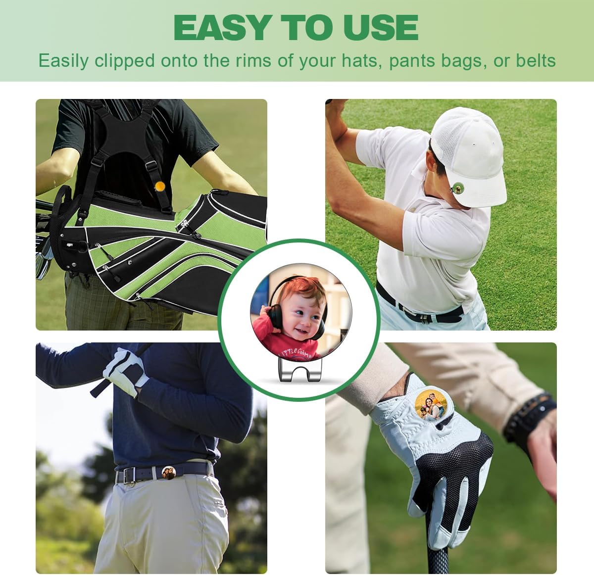 Customized Magnetic Golf Ball Markers Hat Clip - Personalized Logo Photo Picture Image Text Golf Markers for Putting Green - Value Pack of 5 Golf Gifts - Golf Bags Gloves Accessories Sets for Golfer