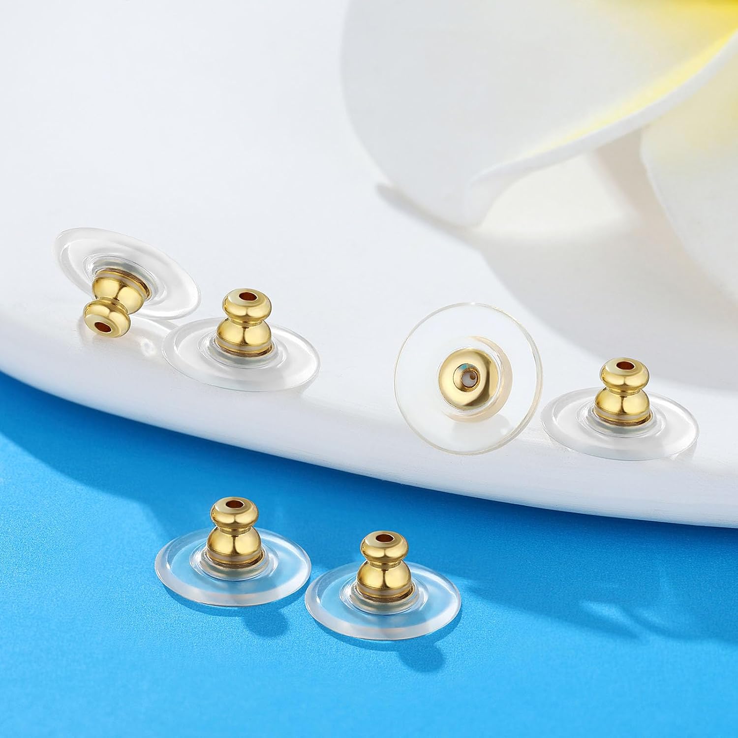 12mm Earring Backs, Transparency Bullet Earring Backs Replacements for Droopy Ears Large Locking Support Backings for Heavy/Droopy and Big Earrings Lifter Backers for Studs, Gold+White