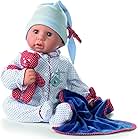 Götz 1161034 Cookie Blue Spots Puppe - 48 cm große Babypuppe mit braunen Schlafaugen, ohne Haare und einem Weichkörper - 7-teiliges Set