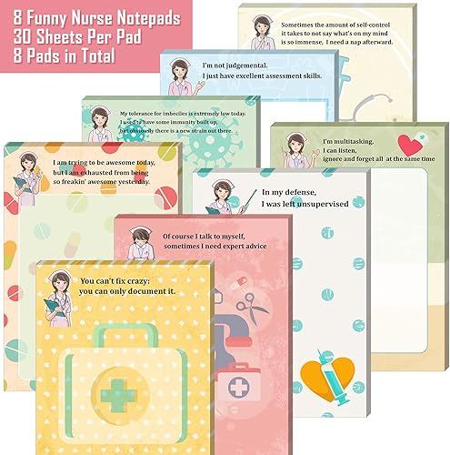 Miniatura 3 de Chinco 8 blocs de notas divertidos, blocs de notas divertidos para enfermeras, bloc de notas con temas médicos, blocs de notas sarcásticos,