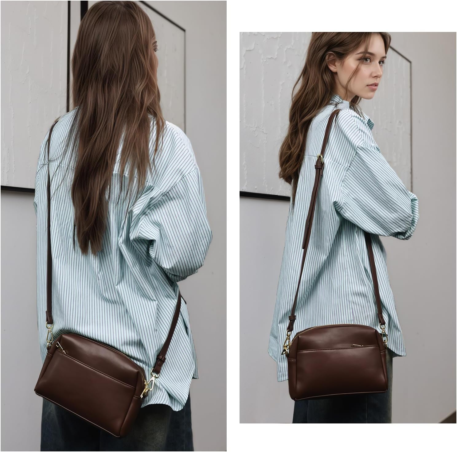 Triple Zip Crossbody Bag for Women - Vegan Leather Camera Purse with Detachable Strap & Organizer Pockets for Travel - Image 2