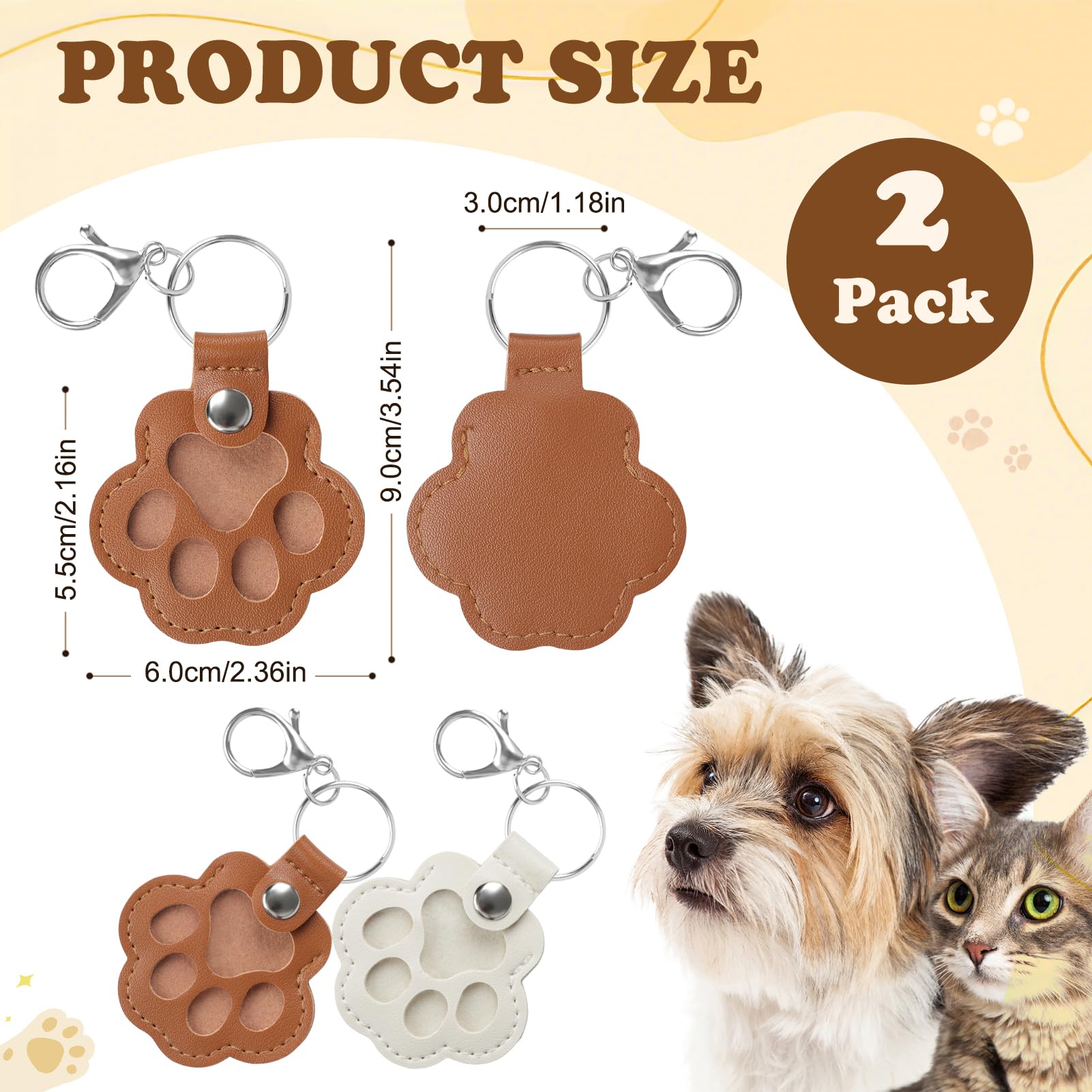 Kiiwah 2 Pezzi Portachiavi Carino a Forma di Zampa, Raccoglitore di Peli di Animali, Ricordo Regali per Amanti dei Cani Gatti (Marrone+Bianco)