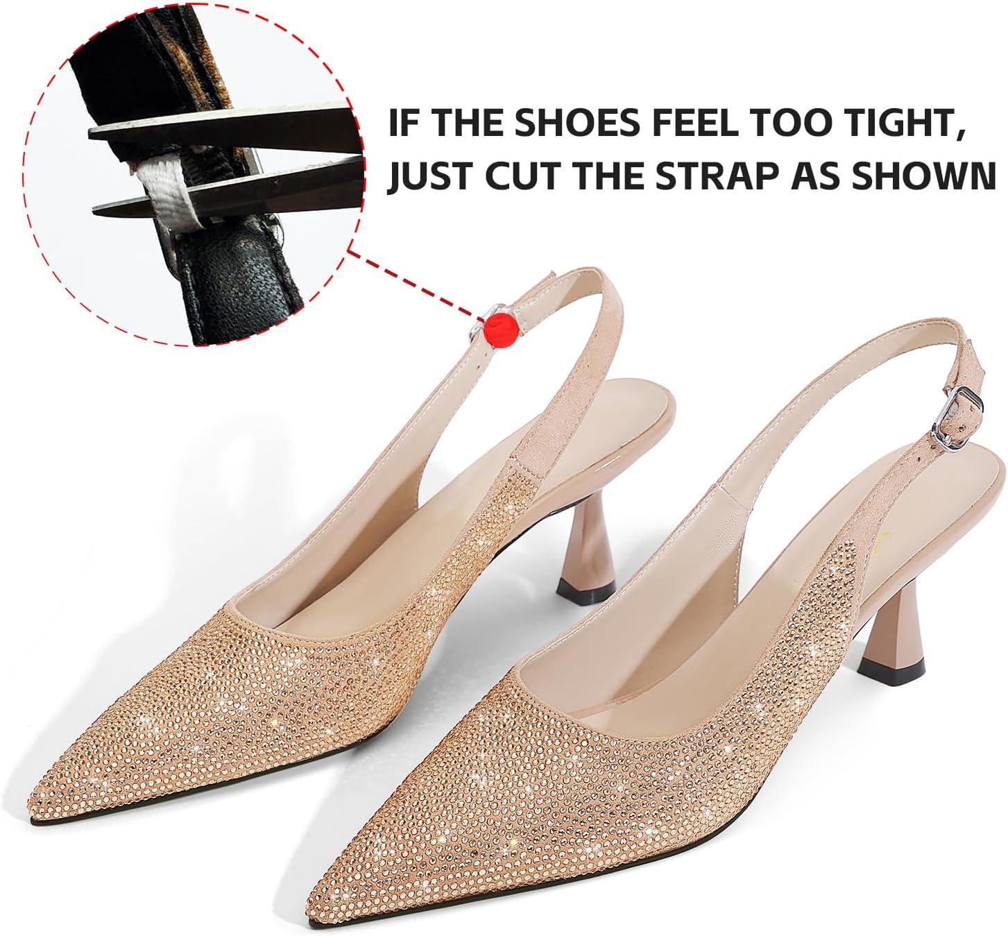 LOCERICH Women's Kitten Heels Slingback Low Heel Dress Shoes Closed Toe Pumps Rhinestone Pointed Toe Sparkly Sling Back Bridal Wedding Party - Image 5