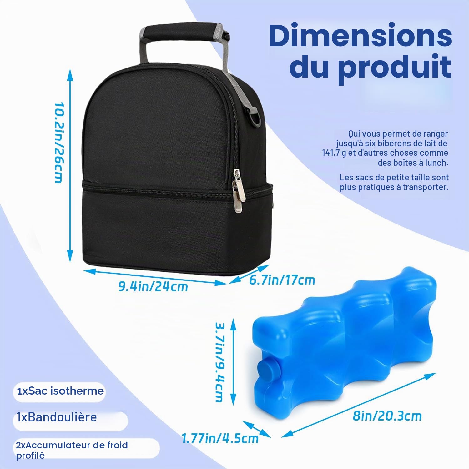 AIFUSI Sac Isotherme Double Couche pour Lait Maternel avec Poche de Glace, Sac à Dos Fraîcheur pour Biberons, Sac Isotherme Étanche pour Le Transport du Lait Maternel (Noir)