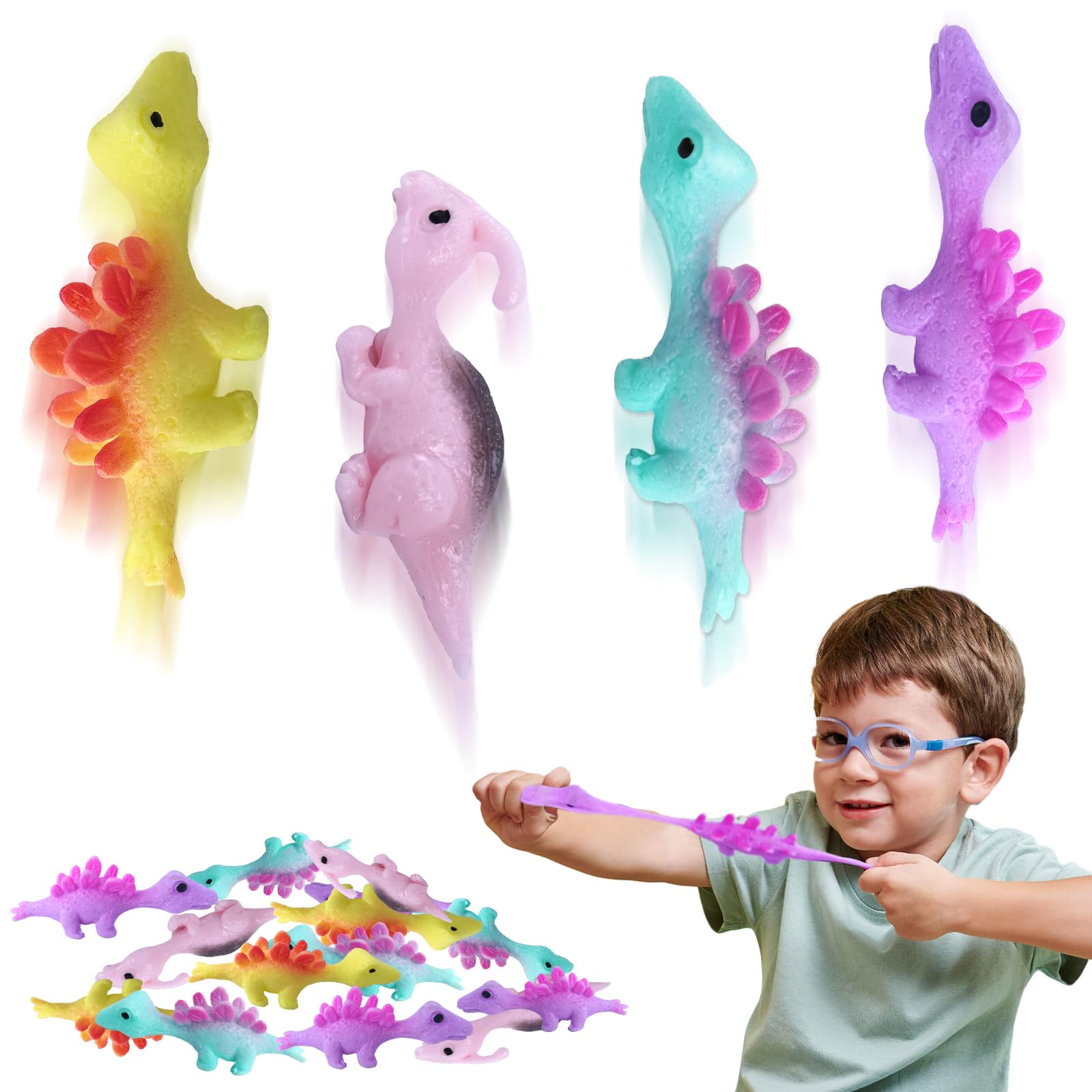 71Nmly 20Pcs Slingshot Dinosaur Finger Toys Stretchy Finger Flying Dinosaur Toys Rubber Flying Dinosaur Toys Christmas Eve Box Stocking Fillers Party Fillers Gifts for Kids 3+ Random Color