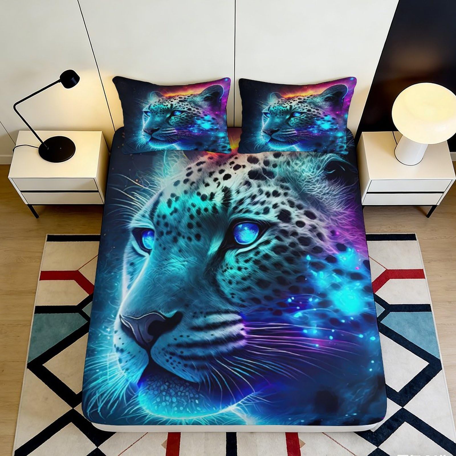 3D Printed Moon Star Fitted Sheet Microfiber Deep Pocket Bedroom Bedding Moon Star Mattress Fitted Cover for Adults Washable 120x200x25cm
