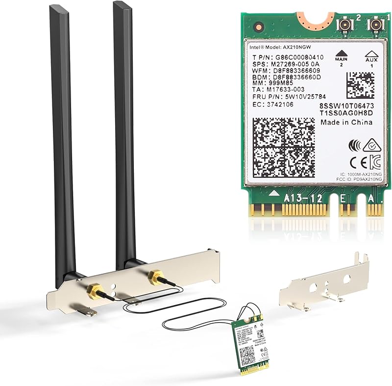 EDUP® AX210NGW WiFi Card Wi-Fi 6E Network Card 6G/ 5G/ 2.4GHz M.2/NGFF 2230 | Bluetooth 5.3 Tri-Band AX5400M, Supports Windows 11/10 (64-Bit), Includes Ipex Cable, 5dBi Antennas and Low-Profile Brackets
