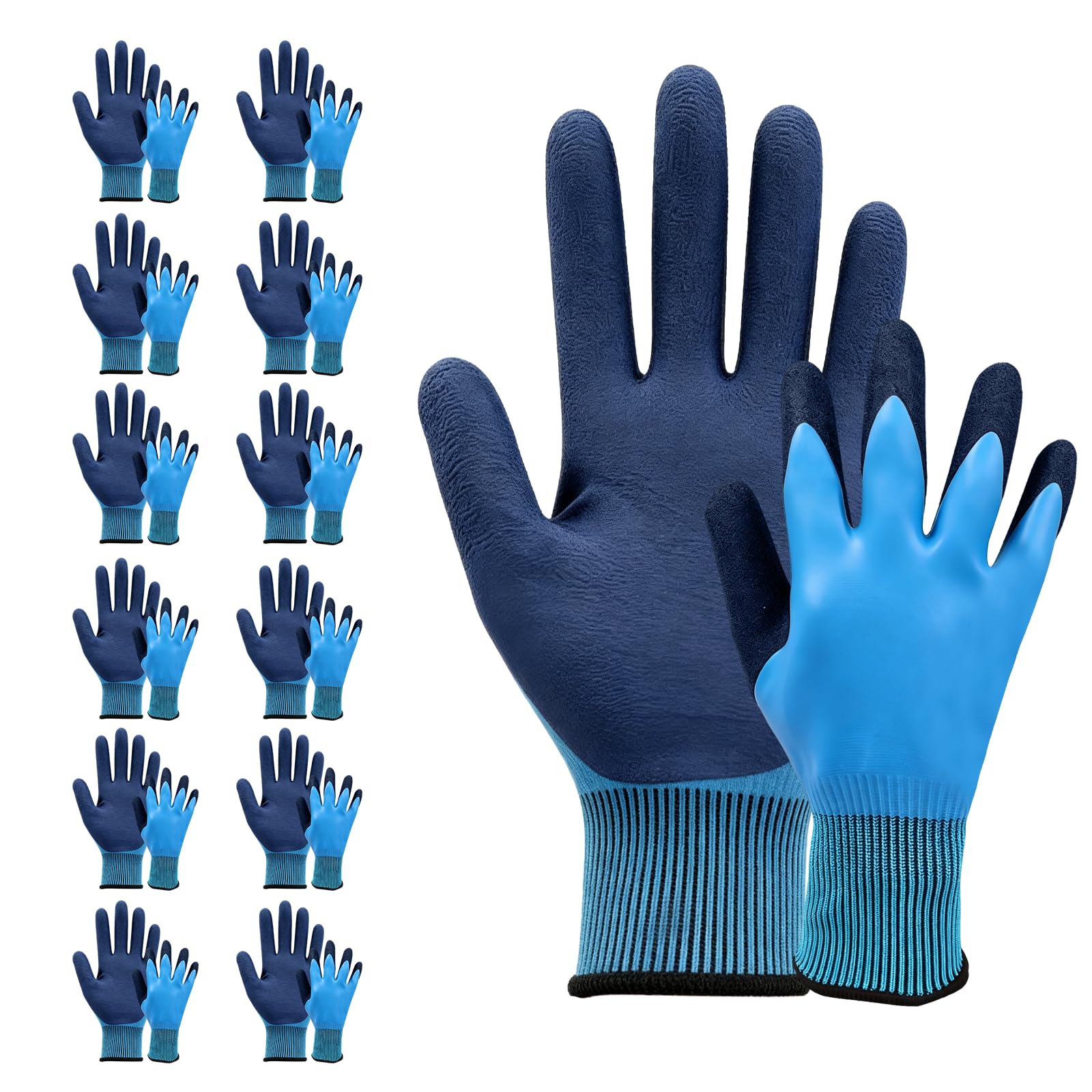 LikGuest Waterproof Work Gloves 12 Pairs, Latex Coated, Non-Slip, 25cm Cuff