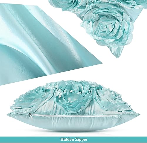 Miniatura 3 de Oudain 6 fundas de almohada decorativas con diseño de rosas 3D, fundas de almohada de piel sintética, 16 x 16 pulgadas, almohadas para cama, fundas