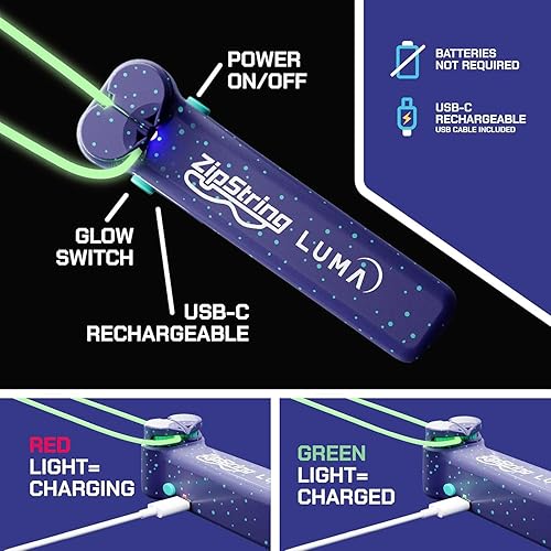 Miniatura 7 de ZipString Luma - El juguete patentado que brilla en la oscuridad que vuela un bucle de cuerda, crea infinitas formas y trucos LED integrado para una
