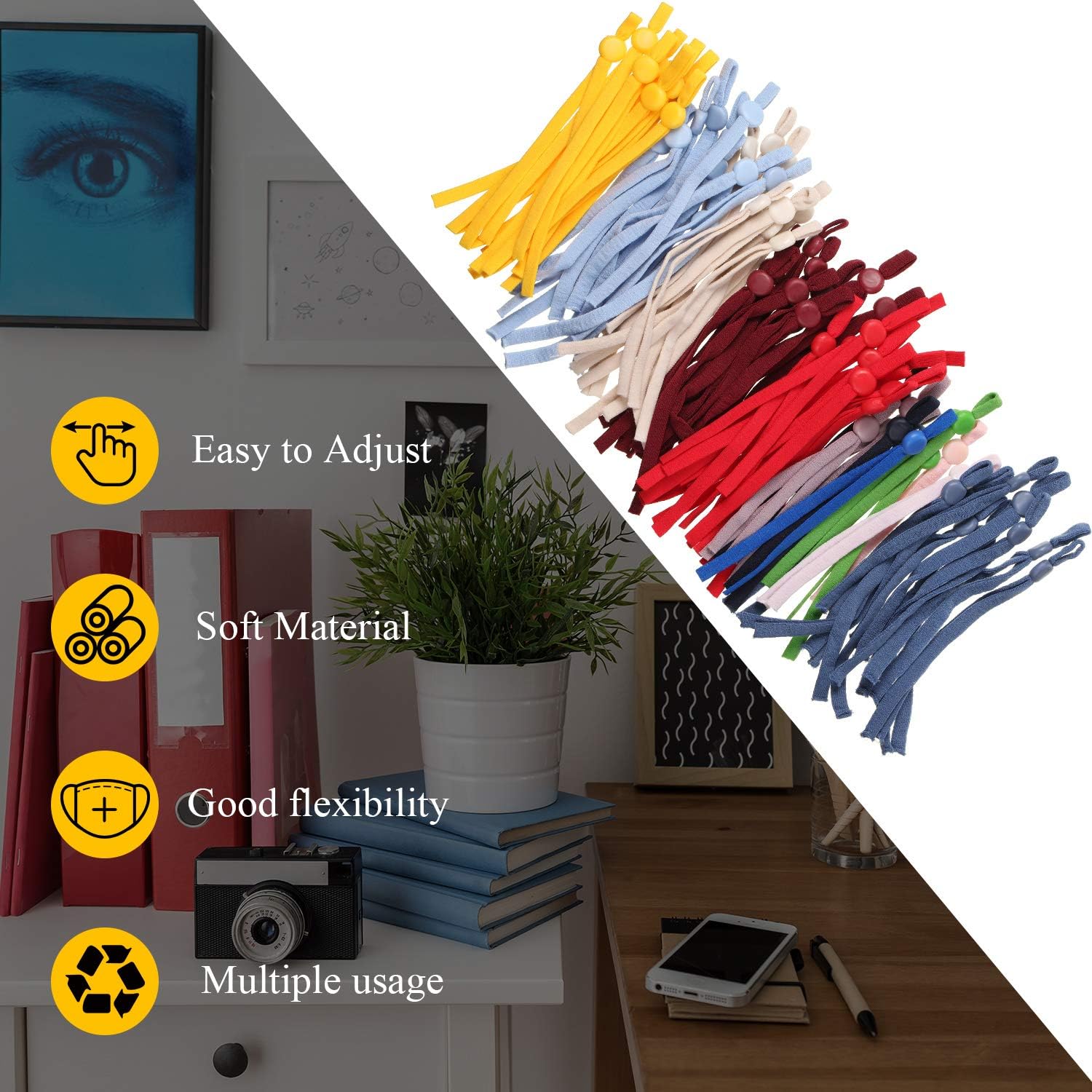 Elastic String Bands with Adjustable Buckle Stretchy Ear Band Strap Elastic Cord Bands Earloop Anti-Slip Strap for DIY Sewing Making Supplies, 12 Colors (120 Pieces)