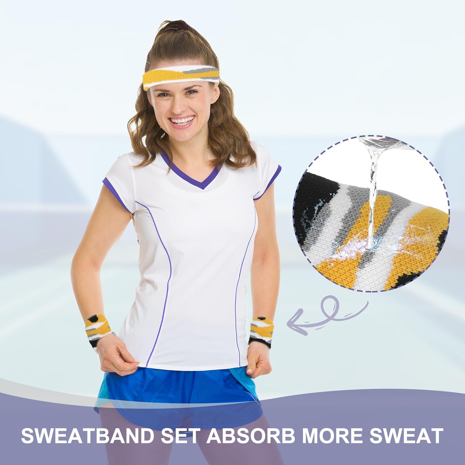 MECCANIXITY Sweat Band Set Sports Terry Cloth Headband Wristband Set Moisture Wicking Sweat Absorbing Head Band for Women Men Workout Exercise (Striped Camouflage) - Image 6