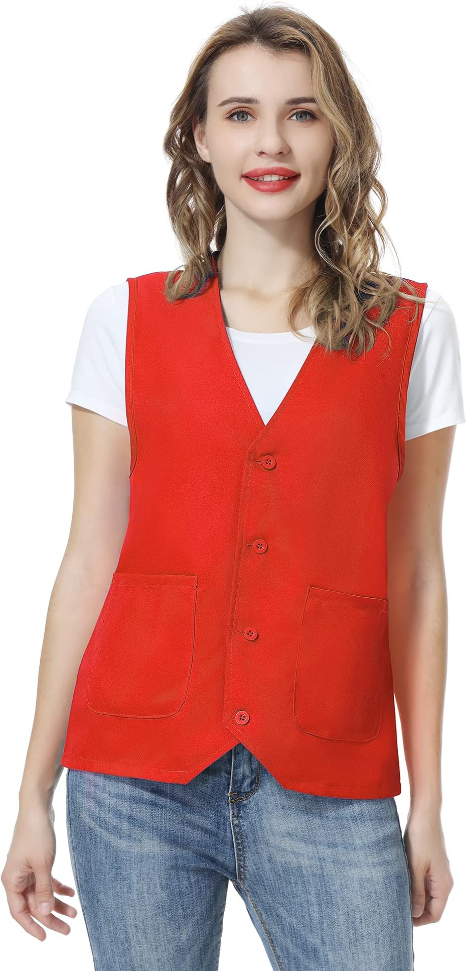 Unisex Work Vest Volunteer Activity Supermarket Uniform Button Up Vest