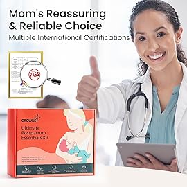 GROWNSY Postpartum Essentials Recovery Kit for Women After Birth, Includes 8 Self-Absorbent Postpartum Disposable Underwear, Peri Bottle, Perineal Spray, 28 Cooling Pad Liners, 2 Post Partum Ice Packs