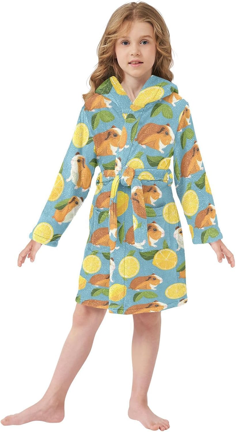senya Guinea Pig Lemon Toddler Hooded Bathrobe Kids Soft Plush Bath Towel Robes for Boys Girls 2-12 Years