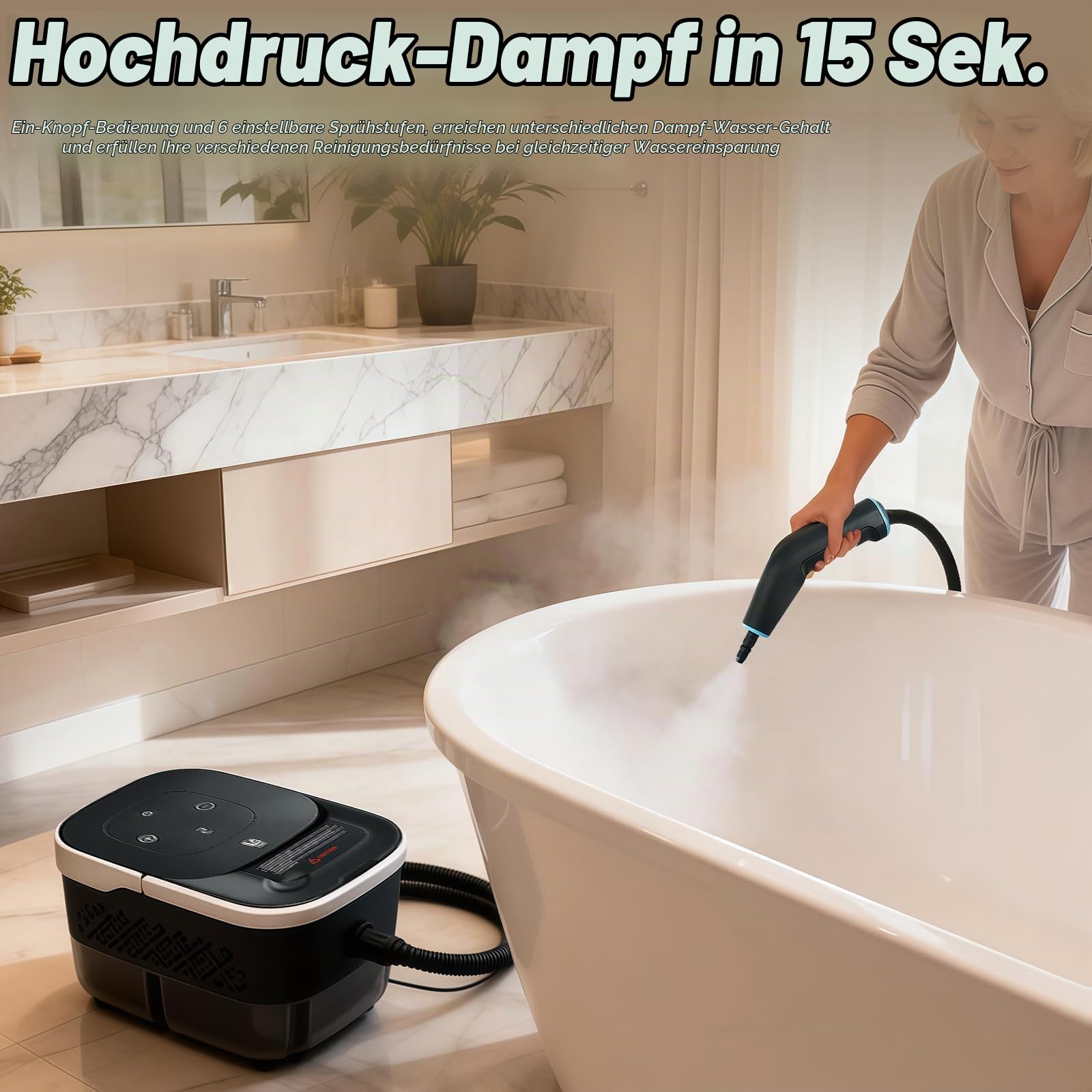 Dampfreiniger 2500W Hochdruck, Dampfreiniger Handgerät Tragbarer Dampfreiniger, Trockendampfreiniger mit 4 Bar & 1250 ml Tank, Dampfreiniger für Alles – Küche, Bad, Auto, Möbel