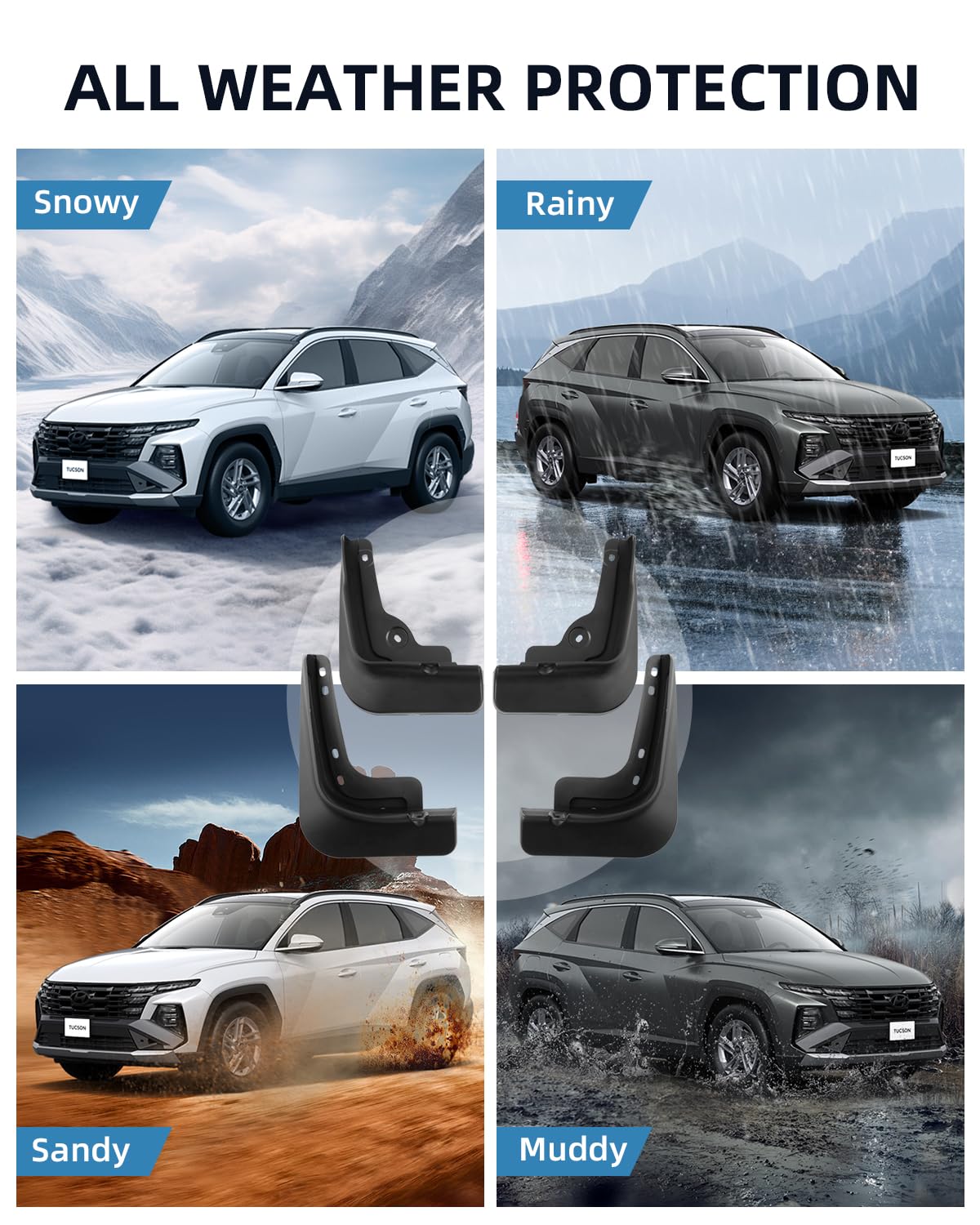 Guardabarros para Hyunda-i Tucson NX4 2024 2023 2022 2021, Faldillas Antibarro Delantero y Trasero con Tornillos de Montaje, Accesorios Protectores contra Salpicaduras [4 Piezas]