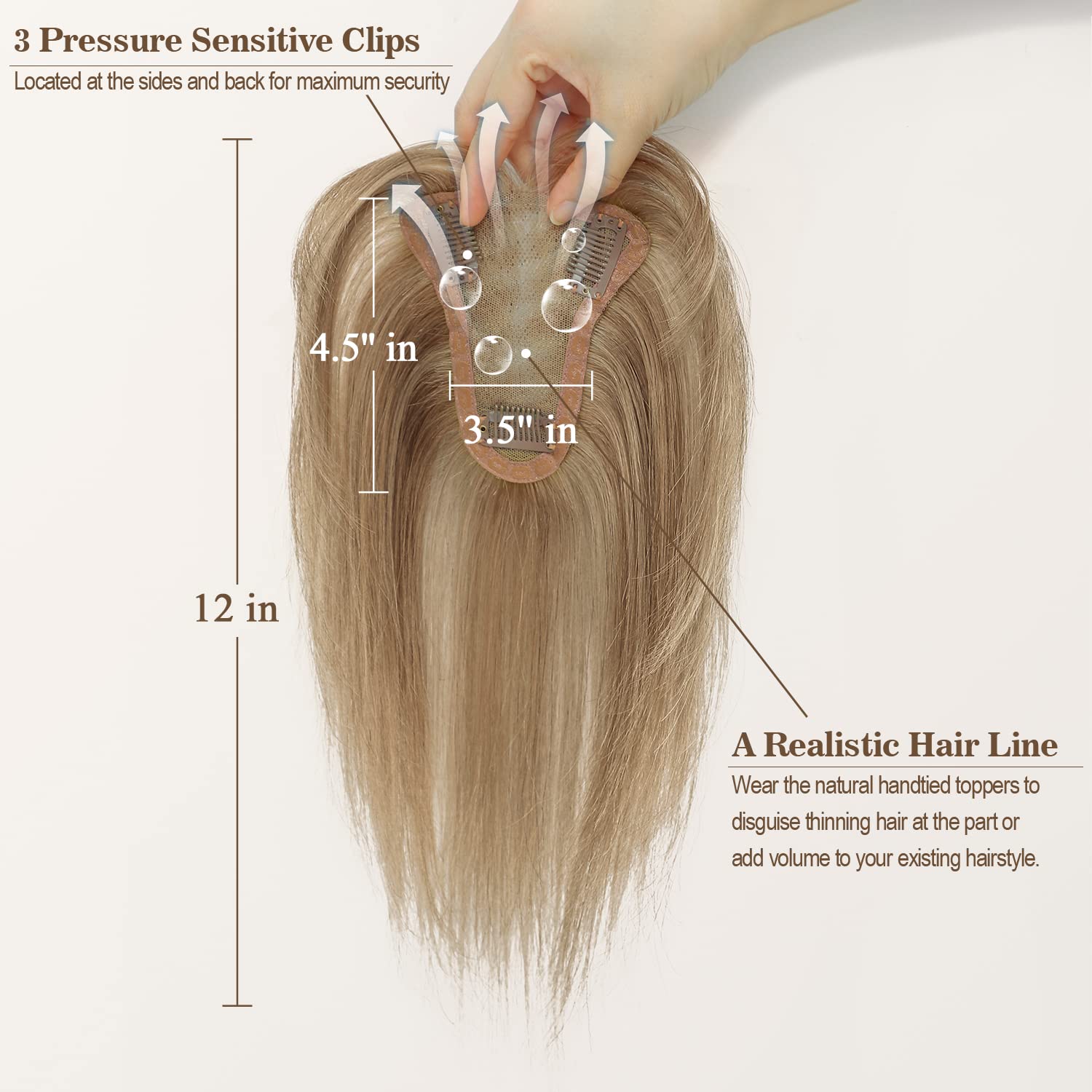 UDU Hair Toppers for Women Real Human Hair, Clip-in Human Hair Topper with bangs Full Coverage Natural Hairpiece for Added Volume Instant Volume & Length for Thin Hair