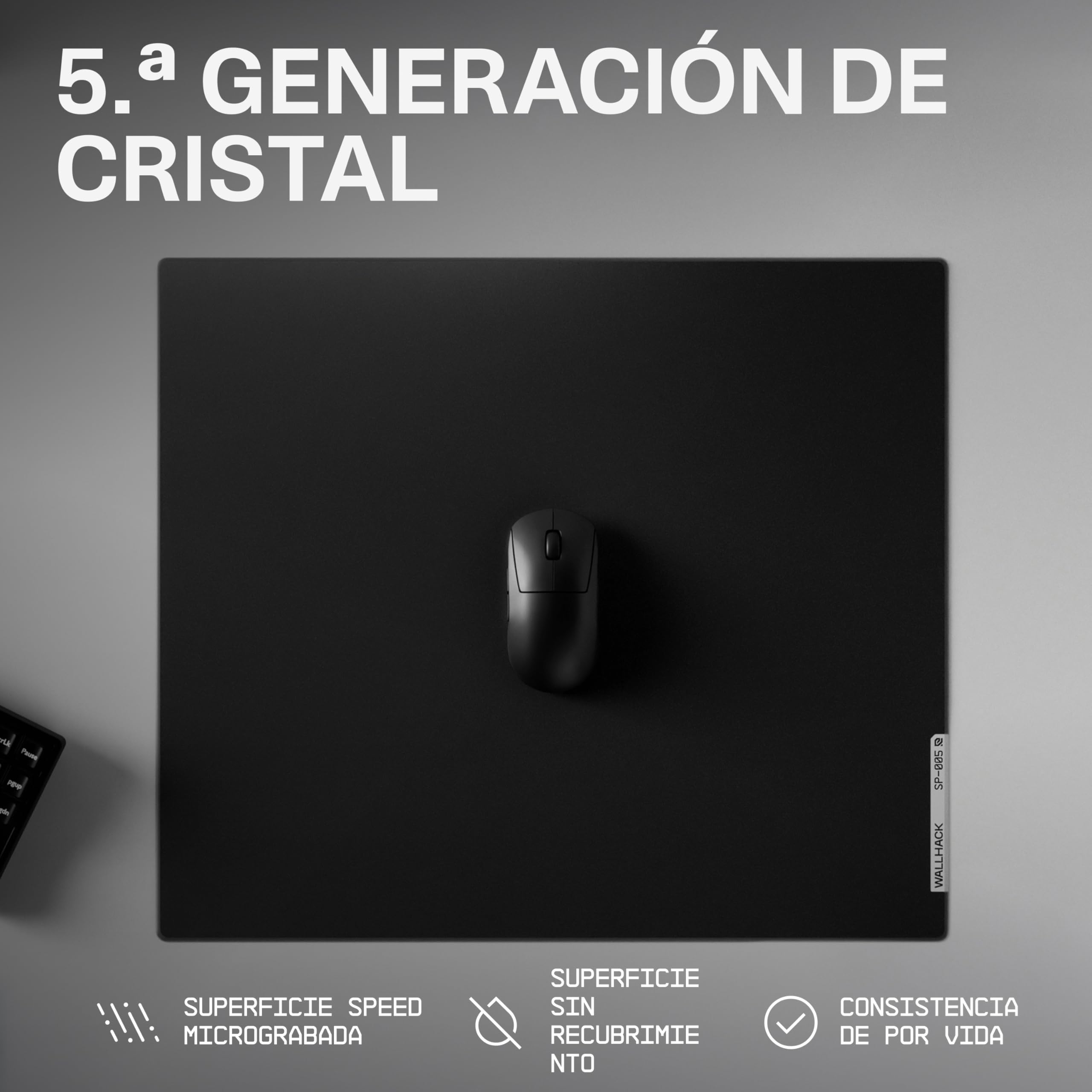 Wallhack SP-005 Alfombrilla Gaming de Cristal – Superficie Speed, Alfombrilla Grande para Esports, Deslizamiento Suave, Cristal Templado, Resistente y portátil con Estuche de Transporte | Negro