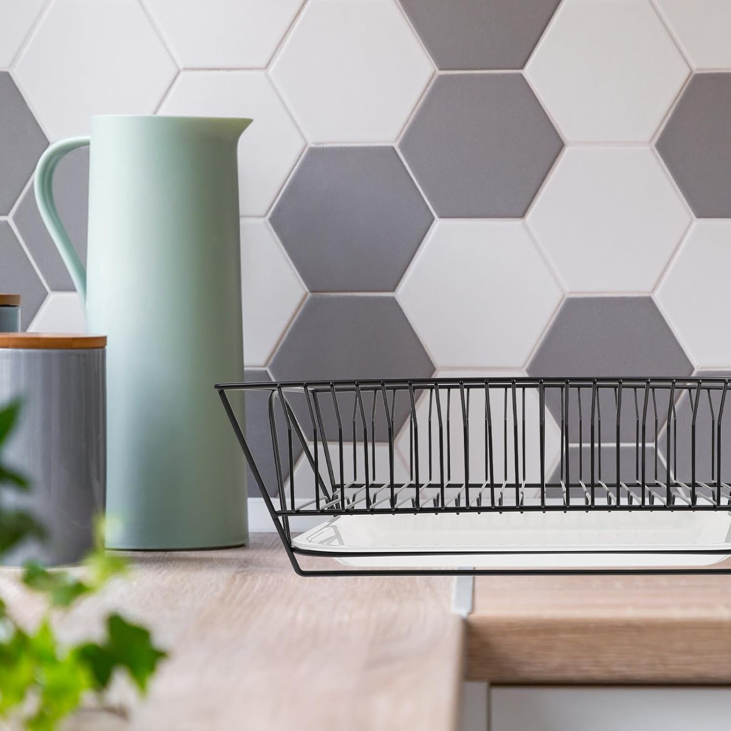 GALPADA Stainless Steel Kitchen Dish Rack with Drip Tray, Double-Tier Plate and Glass Drying Rack, Black Sink Storage Organizer for Kitchen Counter