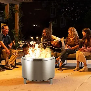 27 inch Low Smoke Outdoor Mini Fire, Outdoor Stainless Steel Smokeless Fire Pit, for Backyard, Camping, Picnics, with Firehook