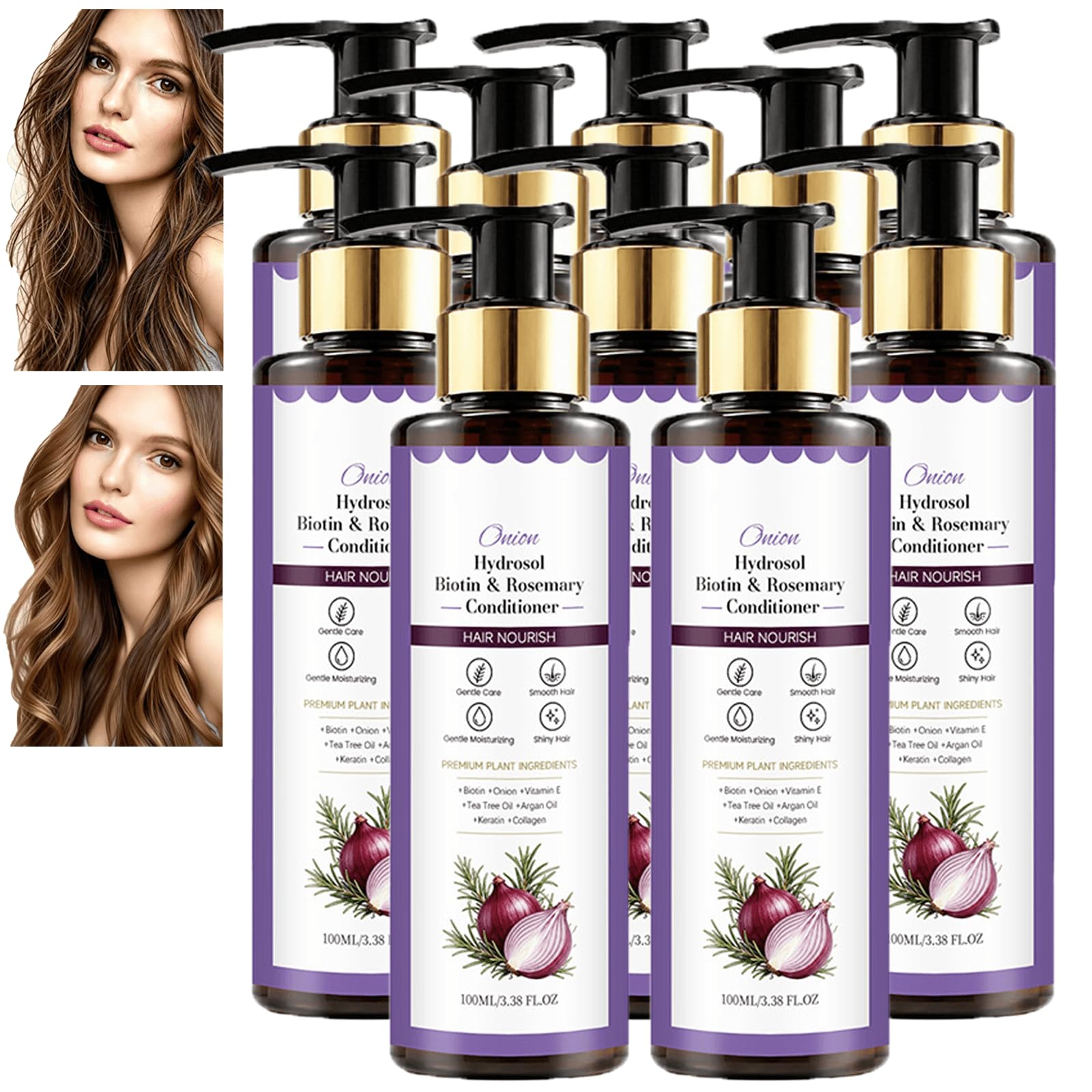 Onion Hydrosol Rosemary Biotin Shampoo and Conditioner, Hair Growth Shampoo and conditioner, Onion Shampoo, Champu Cebolla, Gentle Scalp Care for Oil Control and Stronger Fuller (10pcs-B)