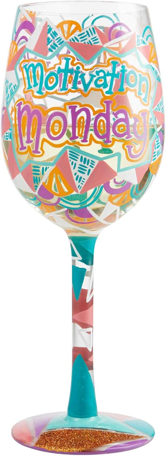 Enesco 6004841 Designs by Lolita Motivation Monday Artisan Hand-Painted Wine Glass, 15 Ounce, Multicolor