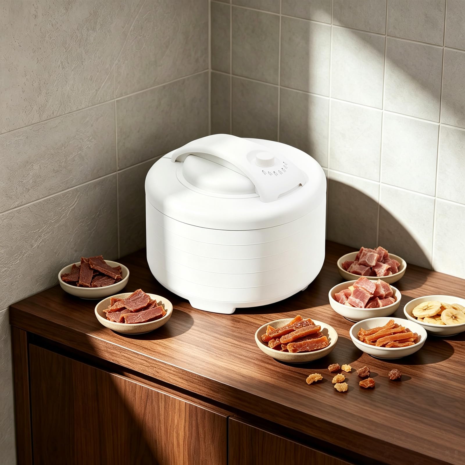 Deshidratador portátil de 450 W, secadora de alimentos con función de recirculación, control de temperatura 35-71 °C, 5 bandejas apilables, sin BPA, para frutas, verduras, hierbas, carne y pescado, 34